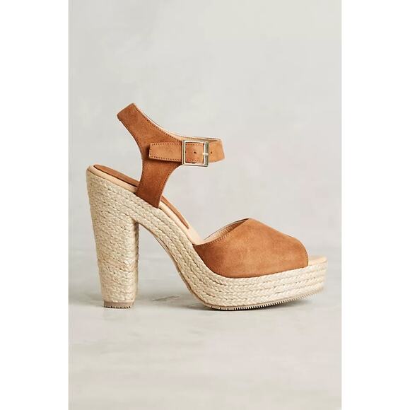 Andre Assous Shoes - Andre Assous Sasha Suede Espadrille High Heel Sandals Shoes Brown Tan 8